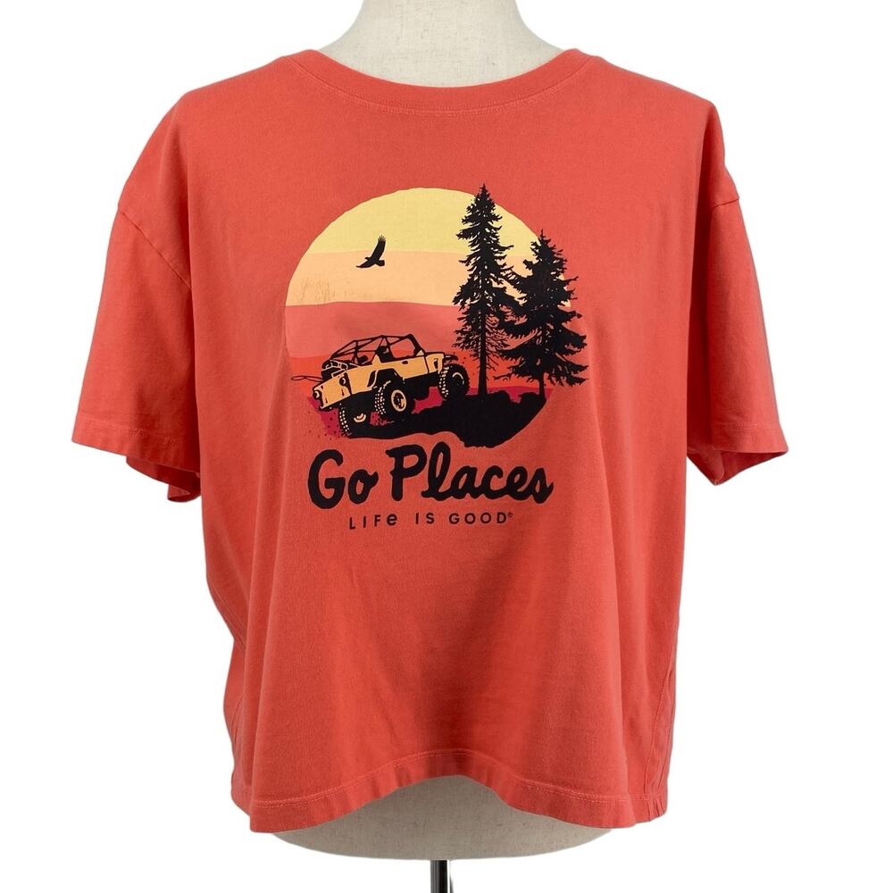 Life Is Good Go‎ Places Boxy Crusher Tee Womens L Orange Gorpcore Casual Comfy